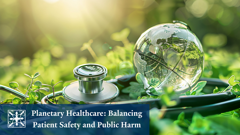 Glass globe and stethoscope nestled in green foliage