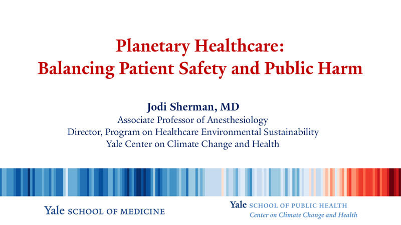 Planetary Healthcare: Balancing Patient Safety and Public Harm title slide 